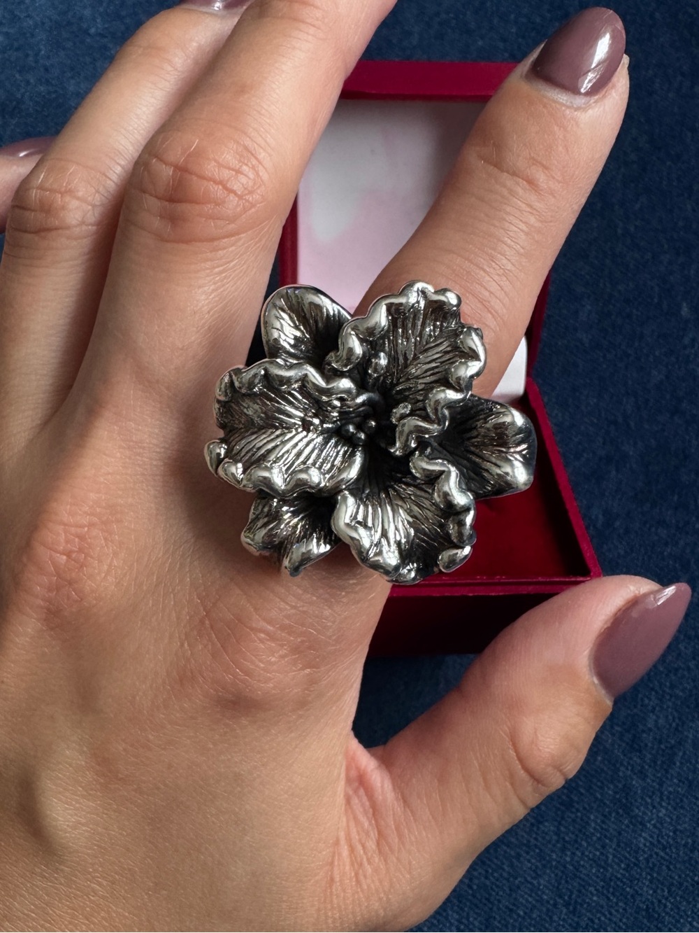 Vintage 925 Sterling Silver Flower Statement Cocktail Ring Size 7